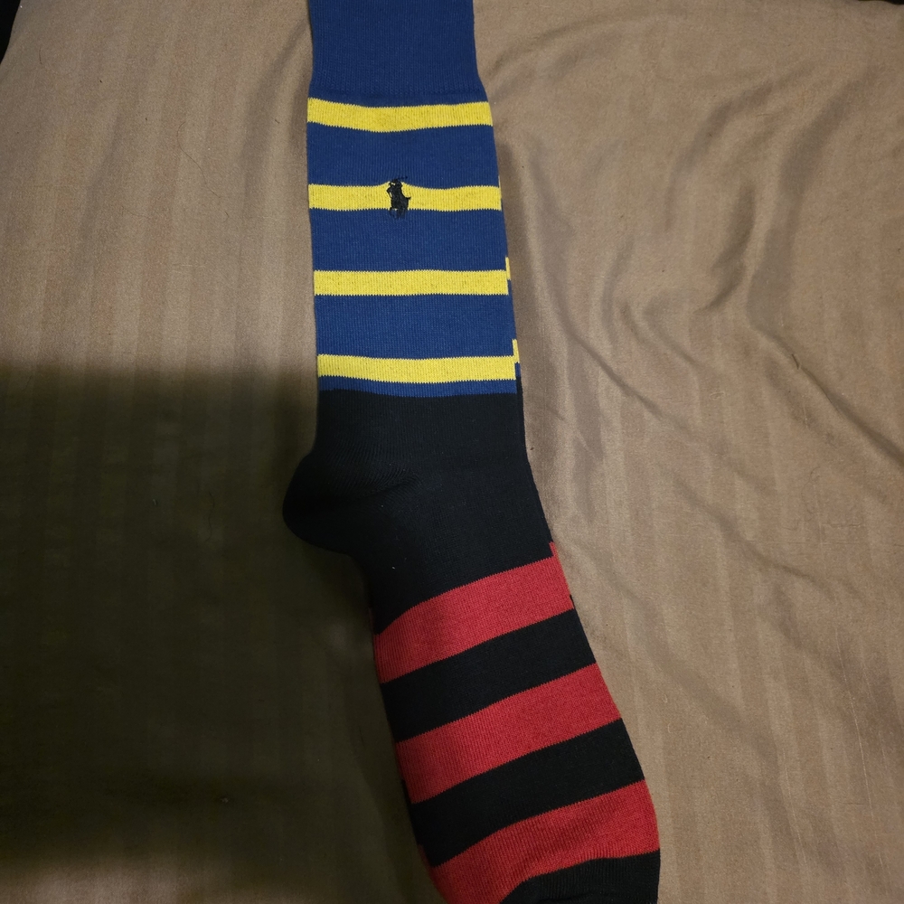 NWOT Polo Ralph Lauren Striped Blue, Yellow, Red, and Black Men's Sock - Picture 6 of 7